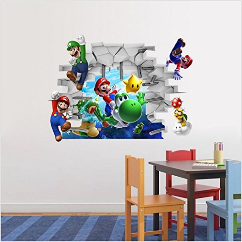 3D Super Mario Bros Desmontable Pegatinas de pared Calcomanía Decoración para el hogar para niños