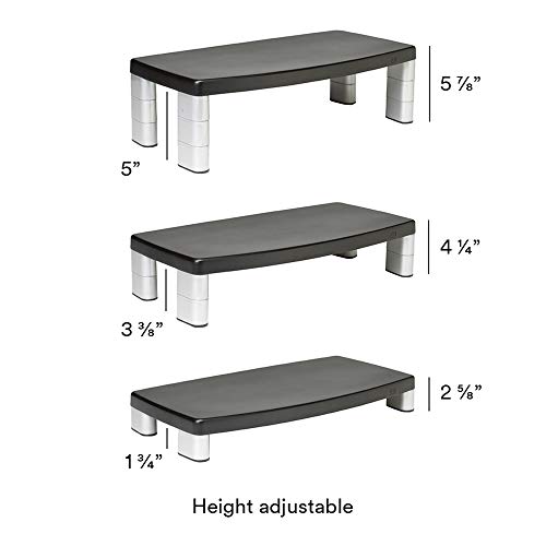 3M MS90 - Soporte de Monitor Extra Ancho, 4.2 cm Cada Pieza elevadora, Negro y Plateado