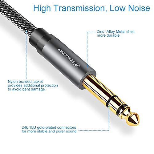 [3M]Cable 6.35 de Audio Estéreo, POSUGEAR Nylon Trenzado 6.35 mm 1/4 Macho a Macho Jack TRS Instrumento Cable para Guitarra/Bajo/Teclado Profesional - 3M