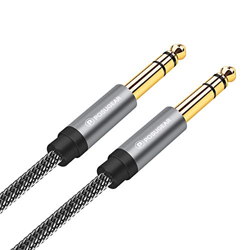 [3M]Cable 6.35 de Audio Estéreo, POSUGEAR Nylon Trenzado 6.35 mm 1/4 Macho a Macho Jack TRS Instrumento Cable para Guitarra/Bajo/Teclado Profesional - 3M