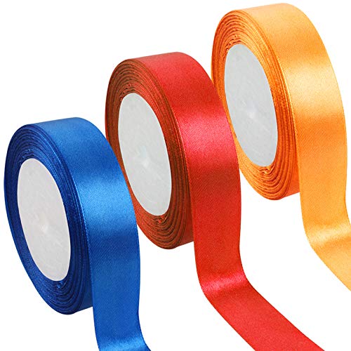 3pcs Cinta Regalo Colores Cintas Navidad, 22m x 2.5cm Cintas de Colores Tela Cinta de Regalo Ancha de Poliéster para Embalaje Decoración del Hogar de Regalo Cajas Flores Boda (naranja, azul, rojo)