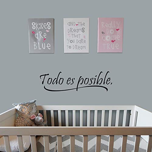 3pcs Pegatinas Pared Vinilos Frases Motivadoras Citas Inspiradoras Español Letras Stickers Adhesivos Negro Decorativos Habitación Dormitorio Salón Oficina Todo es posible