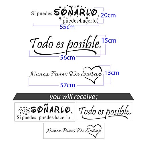 3pcs Pegatinas Pared Vinilos Frases Motivadoras Citas Inspiradoras Español Letras Stickers Adhesivos Negro Decorativos Habitación Dormitorio Salón Oficina Todo es posible 3pcs Pegatinas Pared Vinilos Frases Motivadoras Citas Inspiradoras Español Letras Stickers Adhesivos Negro Decorativos Habitación Dormitorio Salón Oficina Todo es posible