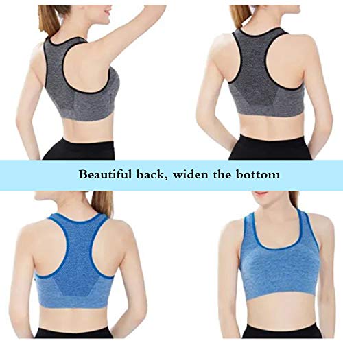 3Pcs Sujetadores Deportivo Mujer Almohadilla Desmontable Sin Costuras Bra Deporte Bralette con Almohadillas Extraíbles Cómodo Tank Top Camisole Mujer para Gimnasio Yoga Bailar, Violeta/Gris/Azul (S)