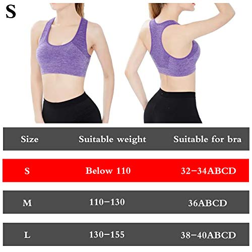 3Pcs Sujetadores Deportivo Mujer Almohadilla Desmontable Sin Costuras Bra Deporte Bralette con Almohadillas Extraíbles Cómodo Tank Top Camisole Mujer para Gimnasio Yoga Bailar, Violeta/Gris/Azul (S)