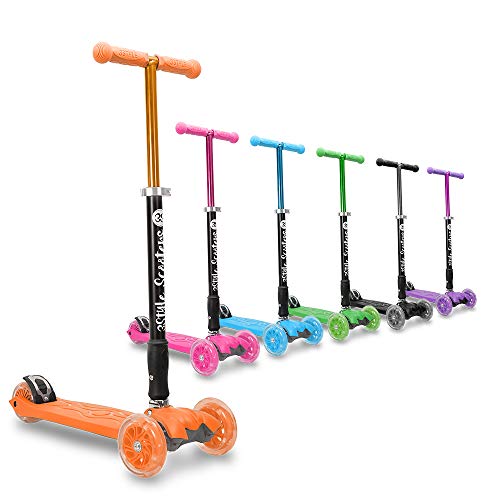 3StyleScooters® RGS-2 Patinete Scooter Tres Ruedas para Niños Niños de 5 Años o Más con Luces LED en Las Ruedas, Diseño Plegable, Manillar Ajustable, Peso Ligero (Naranja)