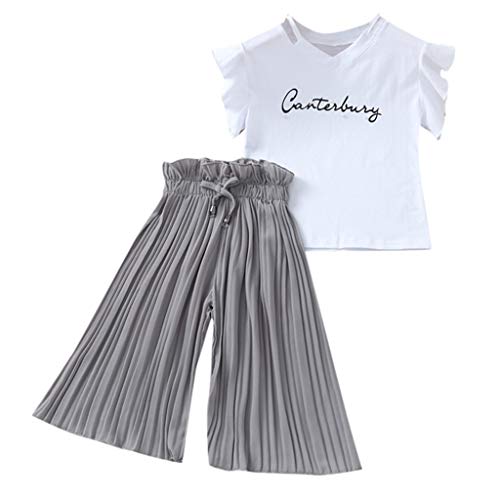 4-14 Años,SO-buts Niña Niñas Verano Letra Camiseta Tops + Volantes Pantalones Anchos Sueltos Trajes Traje, Traje De Bebé Para Sesión De Fotos (Gris,13-14 años) 4-14 Años,SO-buts Niña Niñas Verano Letra Camiseta Tops + Volantes Pantalones Anchos Sueltos Trajes Traje, Traje De Bebé Para Sesión De Fotos (Gris,13-14 años)