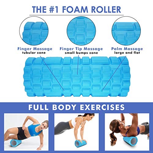 4-en-1 Foam Roller Kit , Rodillo Espuma, Rodillo Masaje, Bola de Masaje, Bandas Elasticas Fitness(3set), Rulo Masaje Muscular Fitness para Dar Masajes Profundos Relajan Músculos Rígidos y Adoloridos.