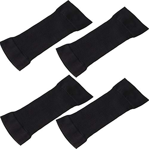 4 Pares Mangas de Brazo de Adelgazar Manguitos de Compresión de Brazo Elástico Formadores de Brazo de Fitness Deportivo para Mujeres Niñas Pérdida de Peso (Negro)