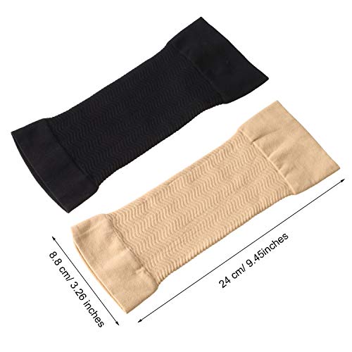 4 Pares Mangas de Brazo de Adelgazar Manguitos de Compresión de Brazo Elástico Formadores de Brazo de Fitness Deportivo para Mujeres Niñas Pérdida de Peso (Color Negro y Desnudo)