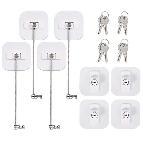 4 Pcs Cerradura de Nevera Seguridad de Armario para niños Cable Cierre con Llaves para Muebles Puerta de nevera, Gabinete, Cajón, Armario - Blanco