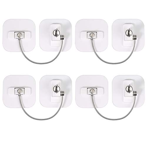 4 Pcs Cerradura de Nevera Seguridad de Armario para niños Cable Cierre con Llaves para Muebles Puerta de nevera, Gabinete, Cajón, Armario - Blanco