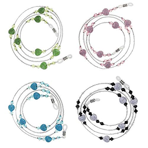 4 perlas de gafas de sol, pulsera de perlas de estrás, cordón para cuello, cadena portacadena para mujer (verde/azul/negro/rosa)