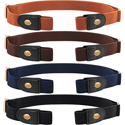 4 Piezas de Cinturón Elástico sin Hebilla Cinturón Invisible de Unisex para Pantalones Vaqueros (Dorado)