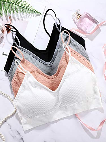 4 Piezas de Sujetador de Camisola de Cuello V Bandeau Bralette sin Costura Sujetador de Dormir con Tirantes para Mujers Chicas (Conjunto de Colores 1, Talla S-M)