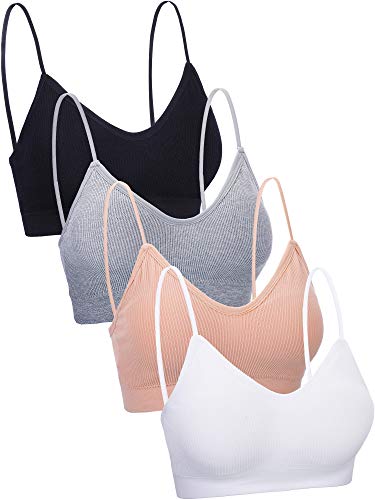4 Piezas de Sujetador de Camisola de Cuello V Bandeau Bralette sin Costura Sujetador de Dormir con Tirantes para Mujers Chicas (Conjunto de Colores 1, Talla S-M) 4 Piezas de Sujetador de Camisola de Cuello V Bandeau Bralette sin Costura Sujetador de Dormir con Tirantes para Mujers Chicas (Conjunto de Colores 1, Talla S-M)