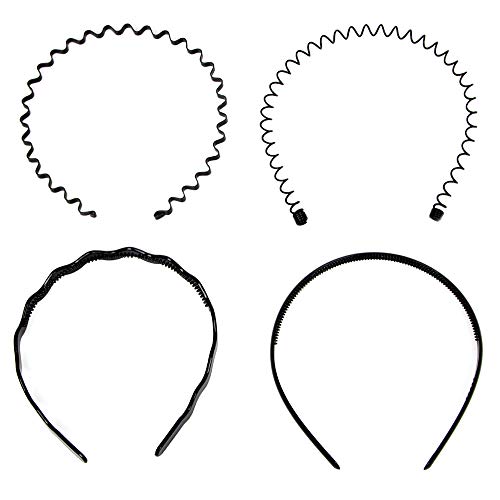 4 Piezas Diadema de Metal Negro, Speyang Banda Pelo Ondulado, Unisex Banda Ondulada Elástica, Cabello Metálica Deportiva, Antideslizante Diadema Metal Hombres y Mujeres