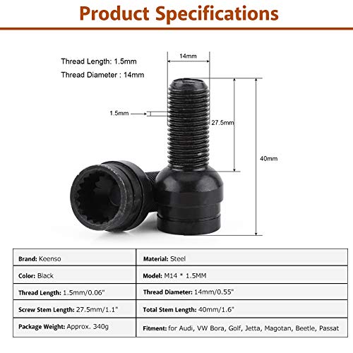 4 piezas M14 * 1,5 mm Tornillos antirribo de acero y tuercas de seguridad