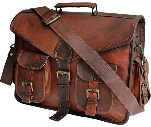 40 Cm Bolso Bandolera Laptop Bag Bolsa De Hombro Cuerpo Cruzado Grande para Mensajero Mensajeria De Cuero Piel Marron Portatil Notebook Bag College Office Hombre Y Mujer Leather Messenger Bag