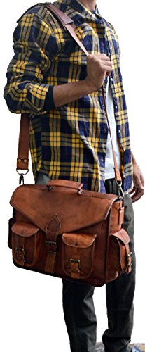 40 Cm Bolso Bandolera Laptop Bag Bolsa De Hombro Cuerpo Cruzado Grande para Mensajero Mensajeria De Cuero Piel Marron Portatil Notebook Bag College Office Hombre Y Mujer Leather Messenger Bag