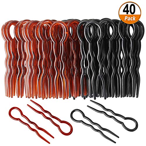 40 Horquillas de Moño Clips de Pelo en Plástico Pasadores de Pelo en Forma de U Trenza de Torcedura de Espirales Rápidas Pinzas de Pelo para el Ballet Negro y Marrón