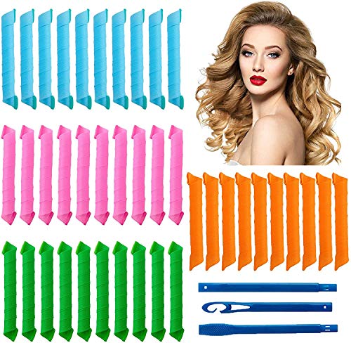 40 Piezas Rizadores de pelo de 30 cm Rizos en espiral, kit de peinado Rulos mágicos para el cabello, rizadores de pelo sin ondas calor Kit de peinado Rizadores de pelo en espiral con ganchos peinado