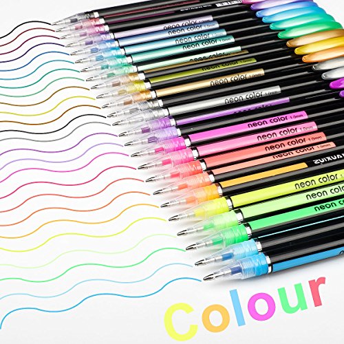 48 Colores Bolígrafos de Gel para colorear adultos - Incluye purpurina, metálico, neón y clásicos - Para scrapbooking, colorear, dibujar y artesanal by Mutsitaz