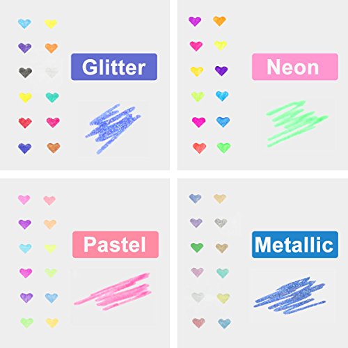 48 Colores Bolígrafos de Gel para colorear adultos - Incluye purpurina, metálico, neón y clásicos - Para scrapbooking, colorear, dibujar y artesanal by Mutsitaz
