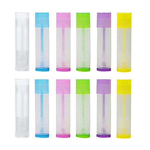 48 Piezas Tubo Bálsamo Labio,Contenedor de Bálsamo Labial Tubos Transparentes con Fondo de Torsión y Tapa,Tubo Ligero Plástico del Labio Vacío Envase de La Botella de La Barra de Labios (6 colores)