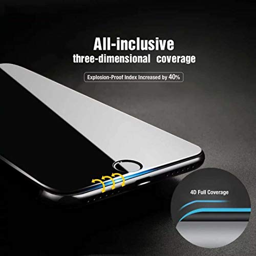 4D Full-Cover Protector de Pantalla, CompraFun 4D 9H Vidrio Cristal Templado Completo Borde Curvo Anti-luz azul Toque Sensible Ajustable para Iphone 7Plus/8Plus (5.5 Pulgadas). (Negro)