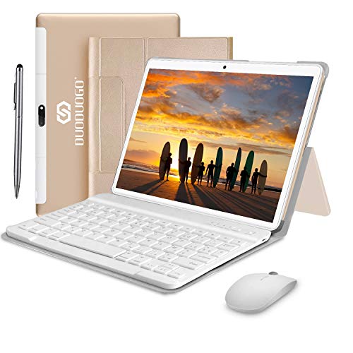 4G Tablets 10.1 Pulgadas, 4GB RAM+ 64GB ROM 2 in 1 Tablet con Teclado Android 9.0 Tablet PC con Quad-Core 8MP 8000mAh Moviles Buenos o Tablets Puede Llamar Apoyo Dual SIM WiFi/Bluetooth/OTG (Oro)