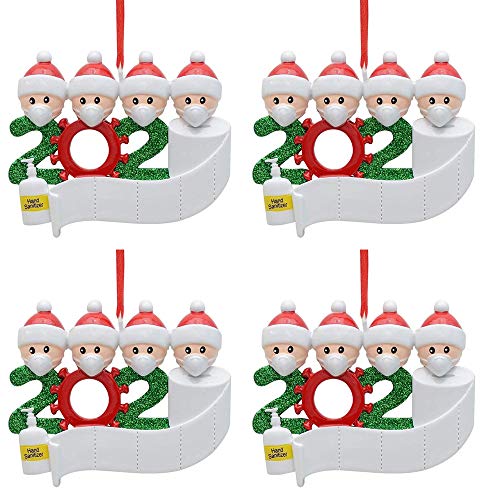 4PCS Family Christmas Tree Adornos 2020 Decoraciones navideñas personalizadas, DIY Nombre personalizado 2020 Souvenir para la víspera de Navidad Regalo familiar de Navidad - Familia de 4