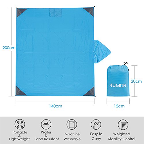 4UMOR Manta de Acampada Jardín Estera de Picnic Alfombra de Playa Tienda de Campaña Impermeable Prevención de Arena 140cm*200cm, Azul