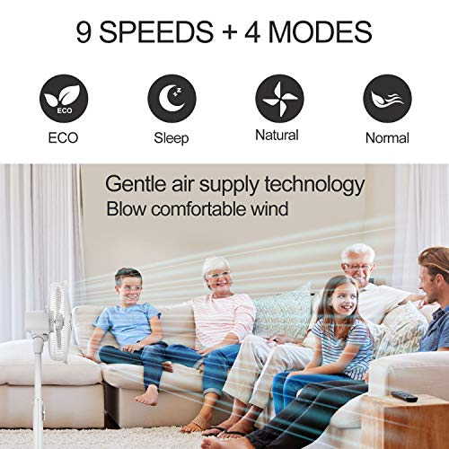 4UMOR Ventilador de Pie Silencioso con Control Remoto, Ventilador Blanco para Mesa, 9 Velocidades, 4 Modos, 24W con Temporizador