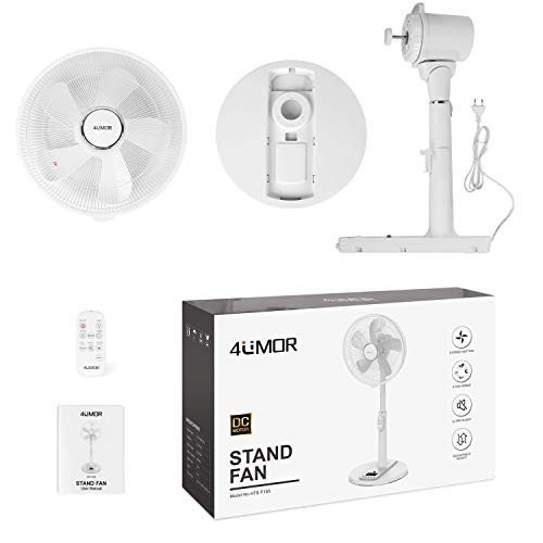 4UMOR Ventilador de Pie Silencioso con Control Remoto, Ventilador Blanco para Mesa, 9 Velocidades, 4 Modos, 24W con Temporizador