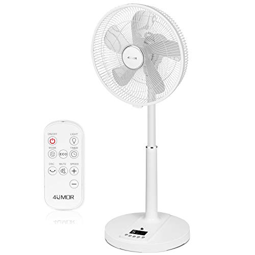 4UMOR Ventilador de Pie Silencioso con Control Remoto, Ventilador Blanco para Mesa, 9 Velocidades, 4 Modos, 24W con Temporizador