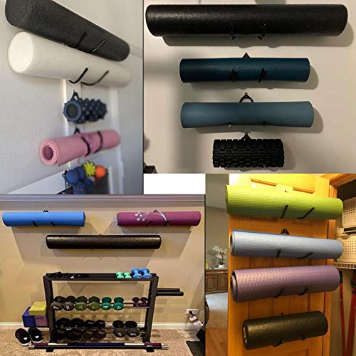 4x Soporte de pared para esterilla de yoga y toallero, soporte de almacenamiento para esterillas de yoga y barro, estante de almacenamiento de pared, colgar en tu clase de fitness o gimnasio en casa