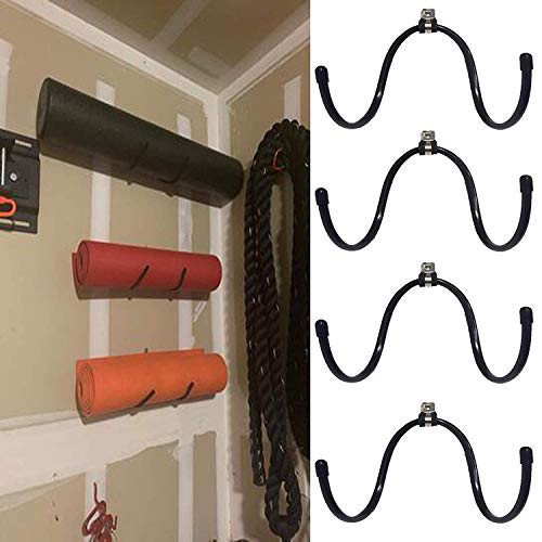 4x Soporte de pared para esterilla de yoga y toallero, soporte de almacenamiento para esterillas de yoga y barro, estante de almacenamiento de pared, colgar en tu clase de fitness o gimnasio en casa