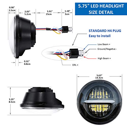 5 3/4 5.75 '' Faro redondo de Spotlight LED, faro de motocicleta Harley Davidson Sportster（Negro）