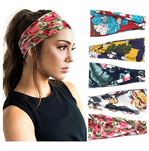 5 paquete de diadema de mujer estilo boho yoga bandana ancha venda elástica headwraps banda para el cabello