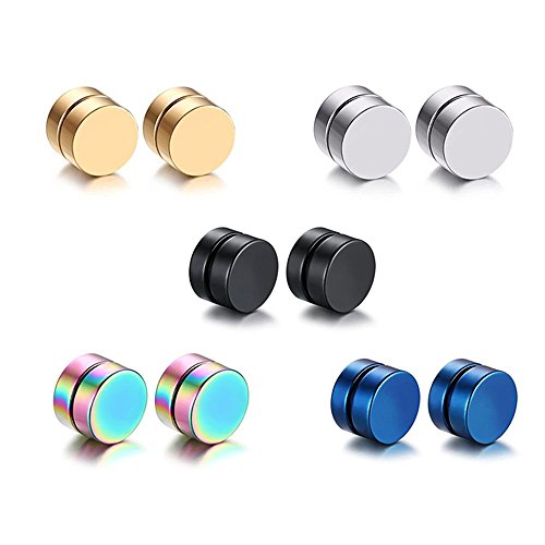 5 Pares Acero Inoxidable Pendientes Magnéticos Iman Hombres Mujer Unisex Falso Pendientes aros plata tous Redondos Sin Agujero Piercing 8mm