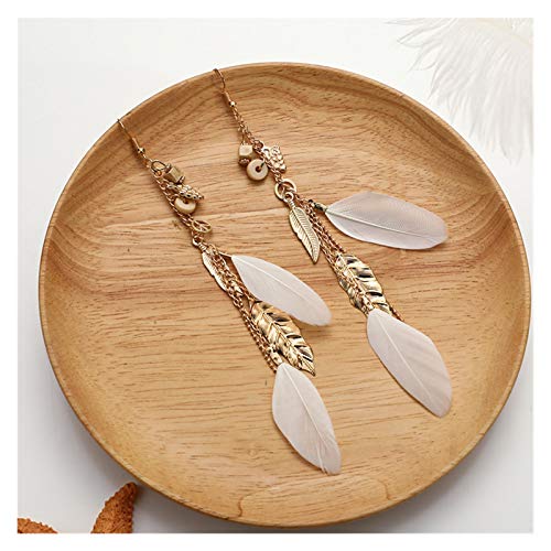 5 Parques Fashion Boho Pendientes de Plumas para Mujeres Bohemio Patinas Largas Occidentales de Turquesa Cuelga Joyería Cuelga Pendientes Ligeros Ligeros Ligeros Pendientes (Color : White)