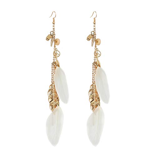 5 Parques Fashion Boho Pendientes de Plumas para Mujeres Bohemio Patinas Largas Occidentales de Turquesa Cuelga Joyería Cuelga Pendientes Ligeros Ligeros Ligeros Pendientes (Color : White)