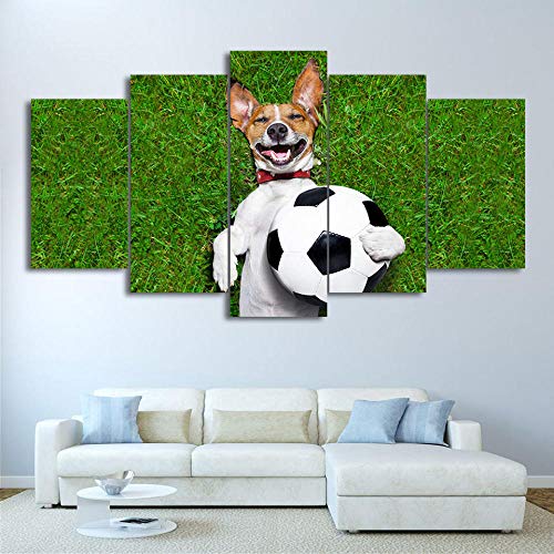 5 Piezas De Lienzo Modular HD Imprime Pintura Perro De Fútbol Jugandodecoración Marco Sala De Estar Arte De La Pared Pósters