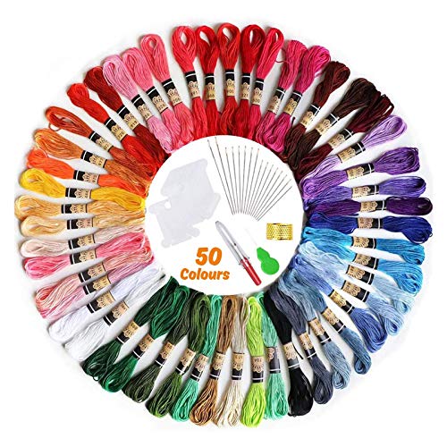 【50 Madejas】Hilos de Bordado, elloLife Bordado Kit con 12 Tablero Blanco de la Bobina para Organizar Hilos Punto Cruz Hacer Pulsera de la Amistad Punto de Manualidades Costura, Colores Arco Iris 【50 Madejas】Hilos de Bordado, elloLife Bordado Kit con 12 Tablero Blanco de la Bobina para Organizar Hilos Punto Cruz Hacer Pulsera de la Amistad Punto de Manualidades Costura, Colores Arco Iris