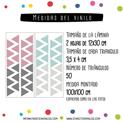 50 Triángulos nórdicos combinación rosa gris - Vinilos bebé