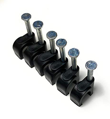 50 x 7mm Negro Clips Rondos de cable de pared, Clavos de pared de cable Maneja el cable eléctrico CAT5/CAT6,RG6,RG59,RJ45 Cable en Hogar, Oficina, Accesorios de escritorio