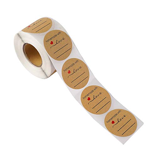500Pcs Pegatina Kraft,Love Stickers Labels Roll,etiqueta para regalo boda,Adhesivos redondos para hornear Kraft,Pegatinas Etiqueta Adhesiva Pegatina Rollo (C)
