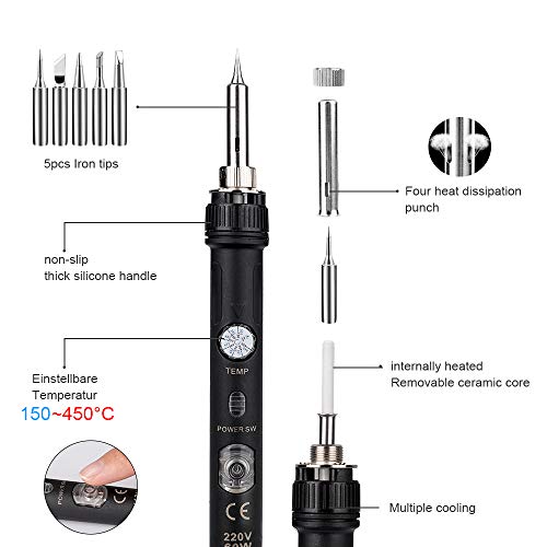 52pcs Kit Pirograbador de Madera,Ockered Kit Pirograbdores Electrico 60W Temperatura Regulable entre 150° C y 450° C, Soldador Pirografo Profesional para Madera, Cuero, Grabado