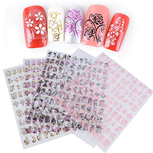 540pcs(5hojas) Decoración Pegatinas Stickers Vinilos Etiquetas Adhesivas de Uñas DIY 9 patrones 5 colores